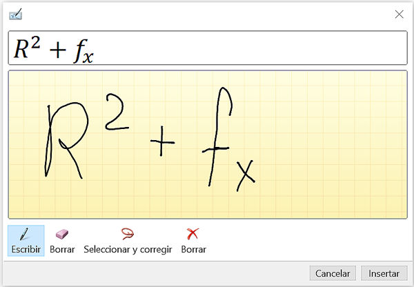 Ventana de entrada de lápiz de ecuación.
