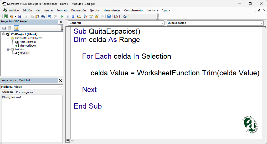 Editor de Visual Basic con la macro